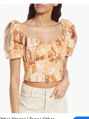 & other stories orange print puff sleeve top